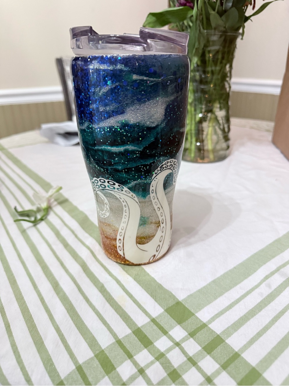 Octopus Galaxy Resin Tumbler - Blue Green Glitter